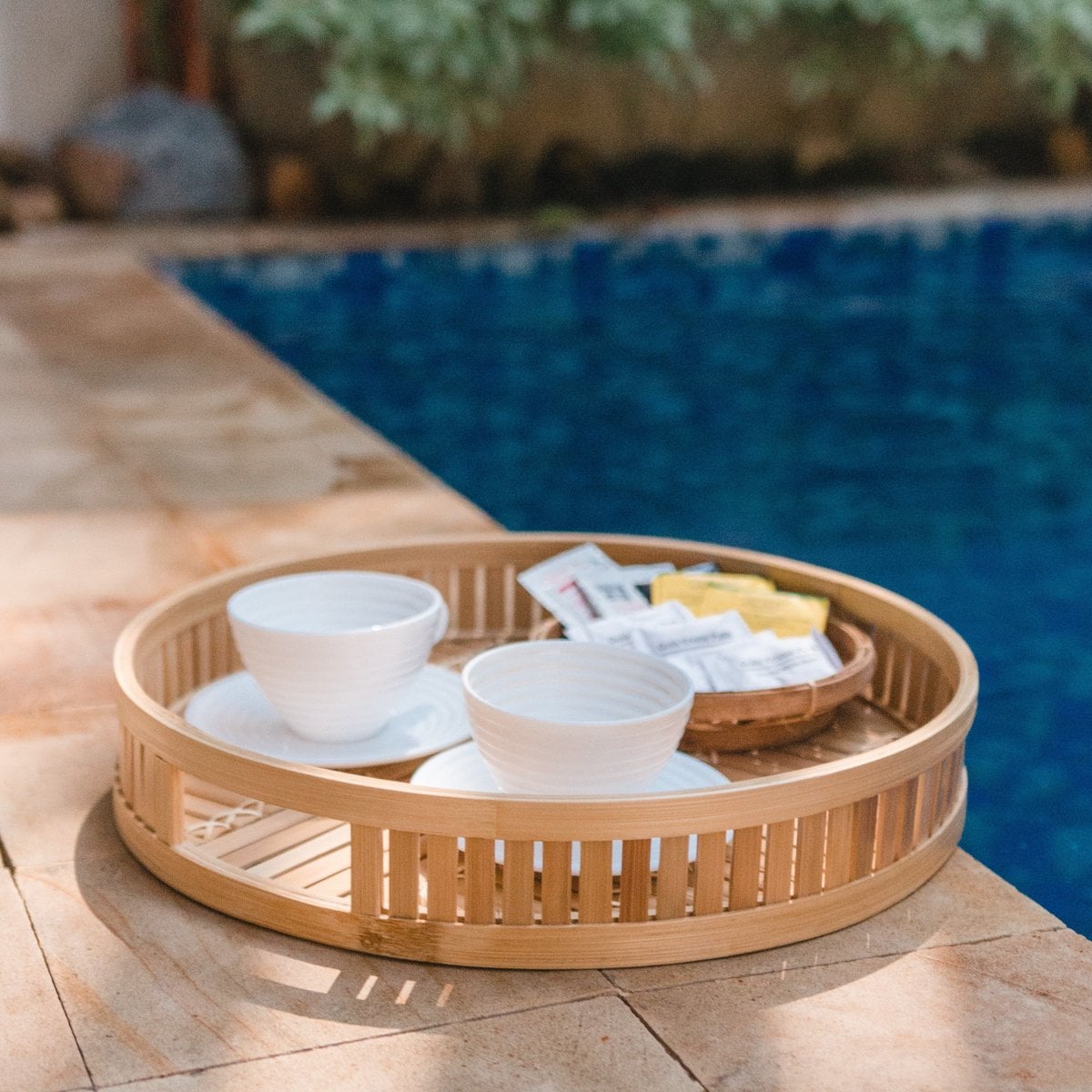 Round bamboo tray SENAYAN Ø 40 cm - beige