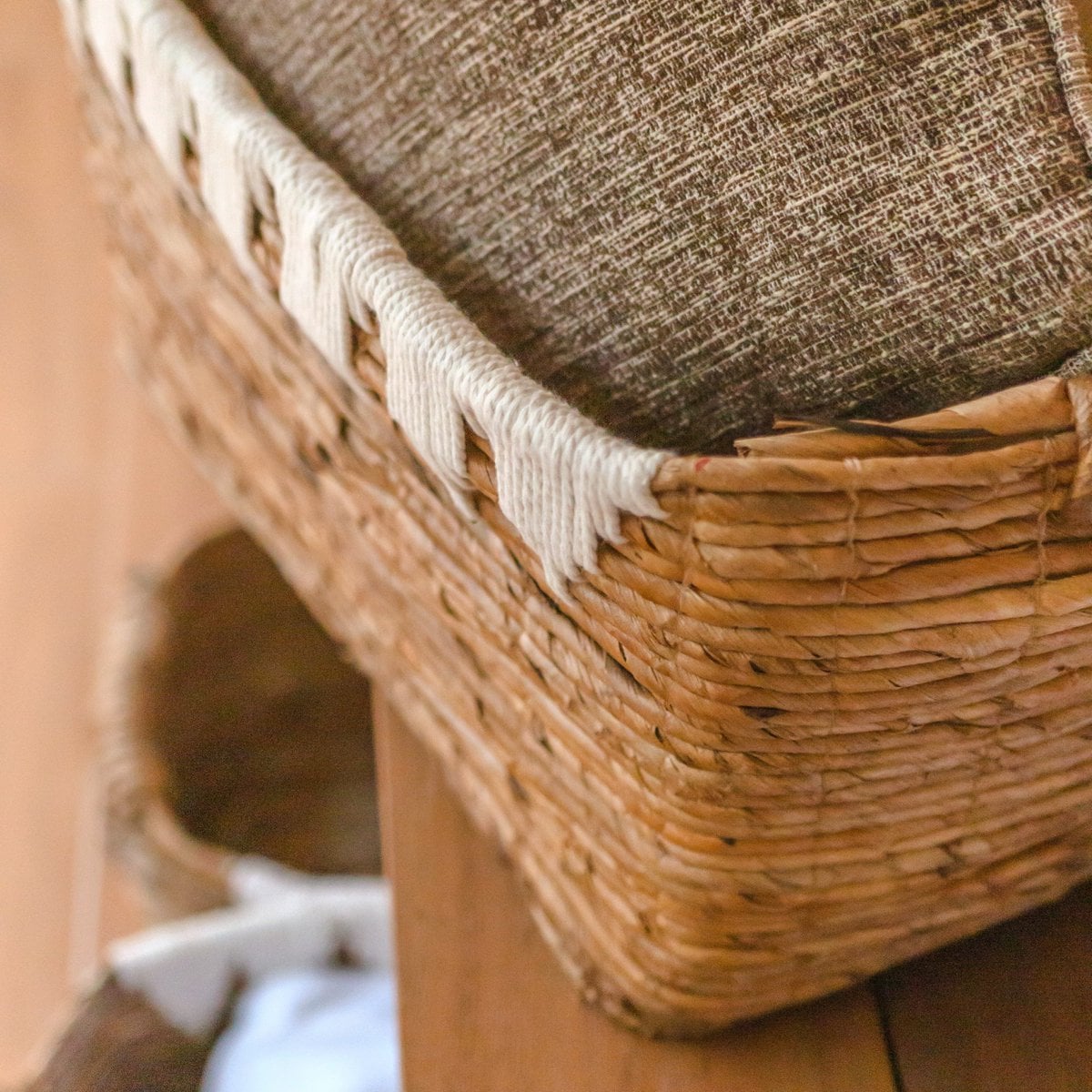 Jute & cotton storage basket 40×30×24 cm – handwoven, Indonesia