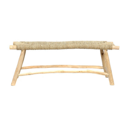 Seagrass and wood bench, 110 cm - handmade