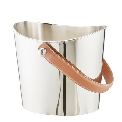 Nickel-plated ice bucket Gilbert – leather handle, 17 cm