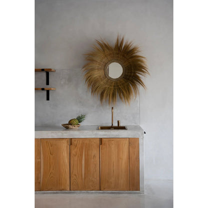 Glass mirror, grass frame, round, 90 cm - natural