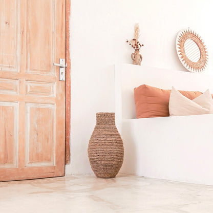 Banana fibre, raffia & jute vase SAKRA - beige, brown & green