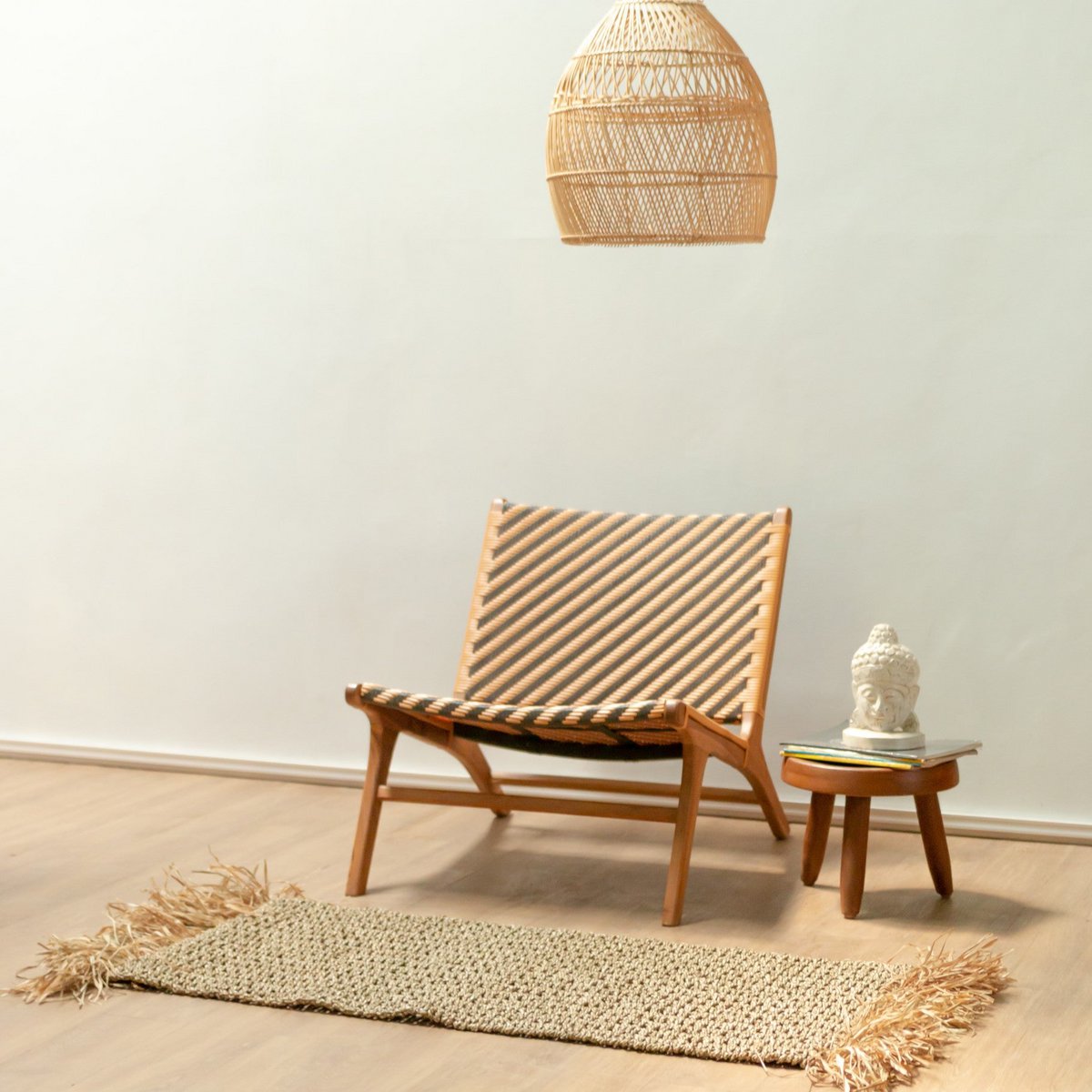 Seagrass & raffia rug 120×60 cm – striped, handwoven in Indonesia