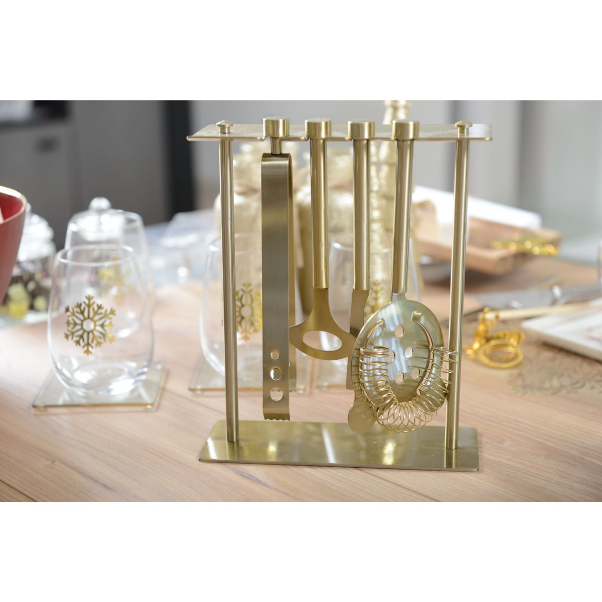 Stainless steel bar tool set, 5-piece - matt gold stand