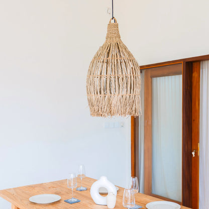Seagrass pendant light Ø 40 cm – funnel shape, beige and green
