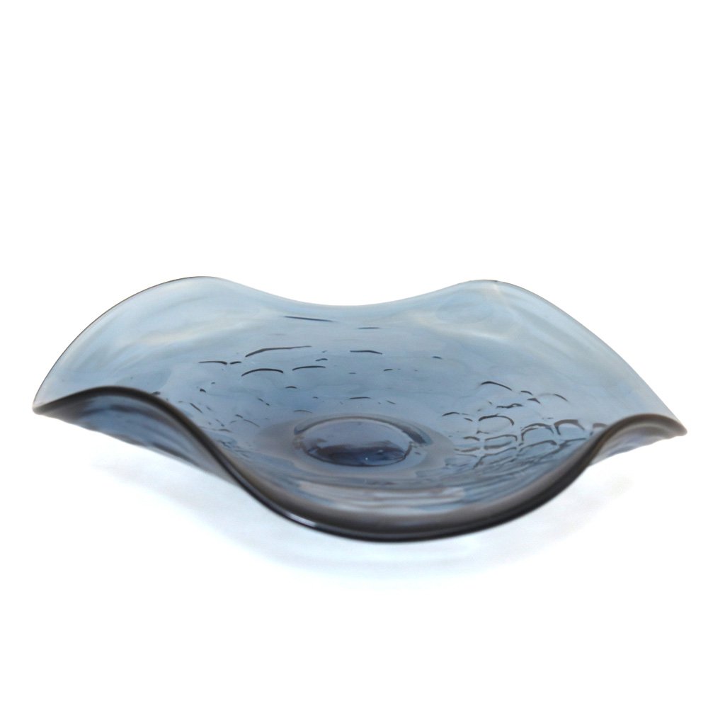 Blå glas skål, lav, 30x30 cm