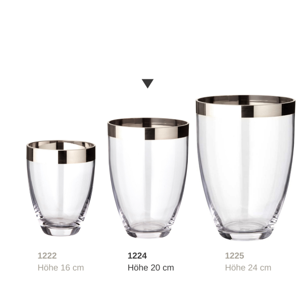 Hand-blown glass vase Charlotte, 20cm - platinum rim
