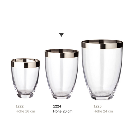 Hand-blown glass vase Charlotte, 20cm - platinum rim