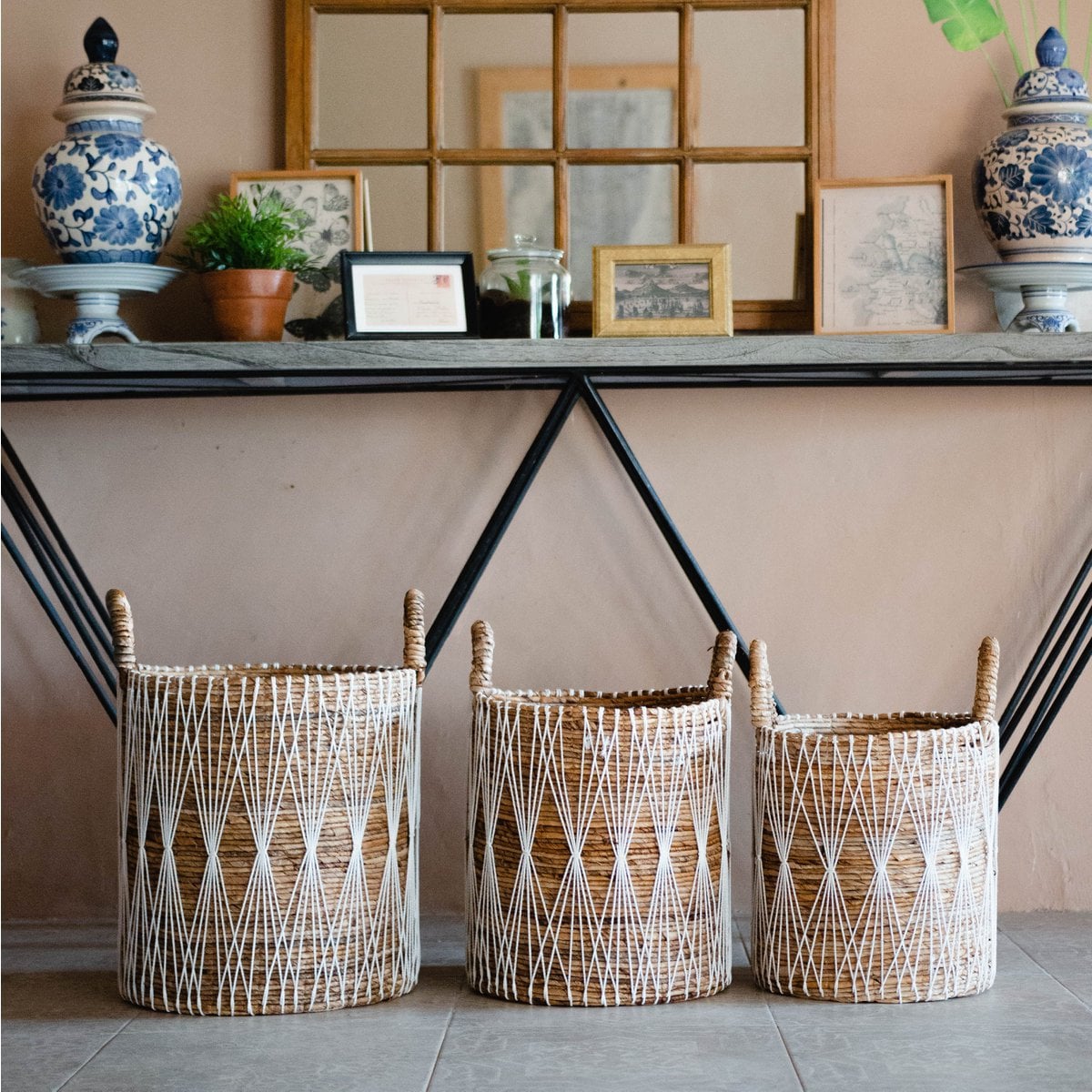 Opbevaringskurv i jute og bomuld L, 40 × 44 cm - håndvævet i Indonesien