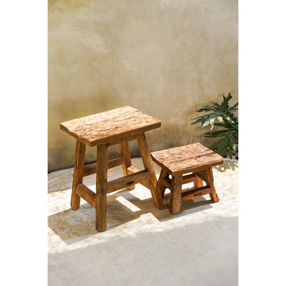Reclaimed teak stool, four-leg - 39×30cm L