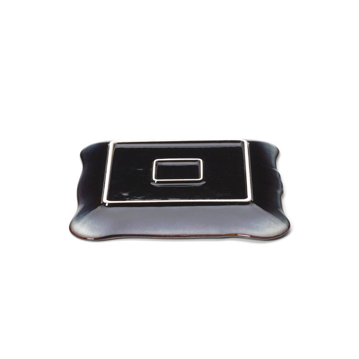 Ceramic square plate, grey-brown, large - Lotus Ice