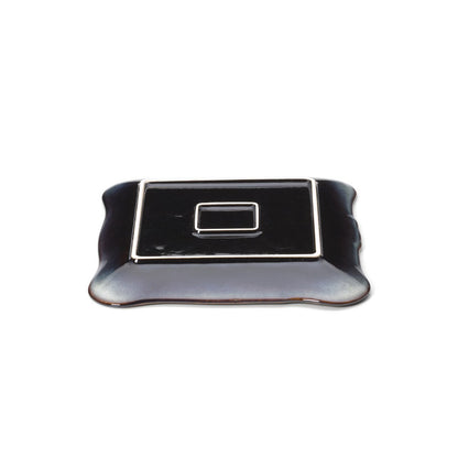 Ceramic square plate, grey-brown, large - Lotus Ice