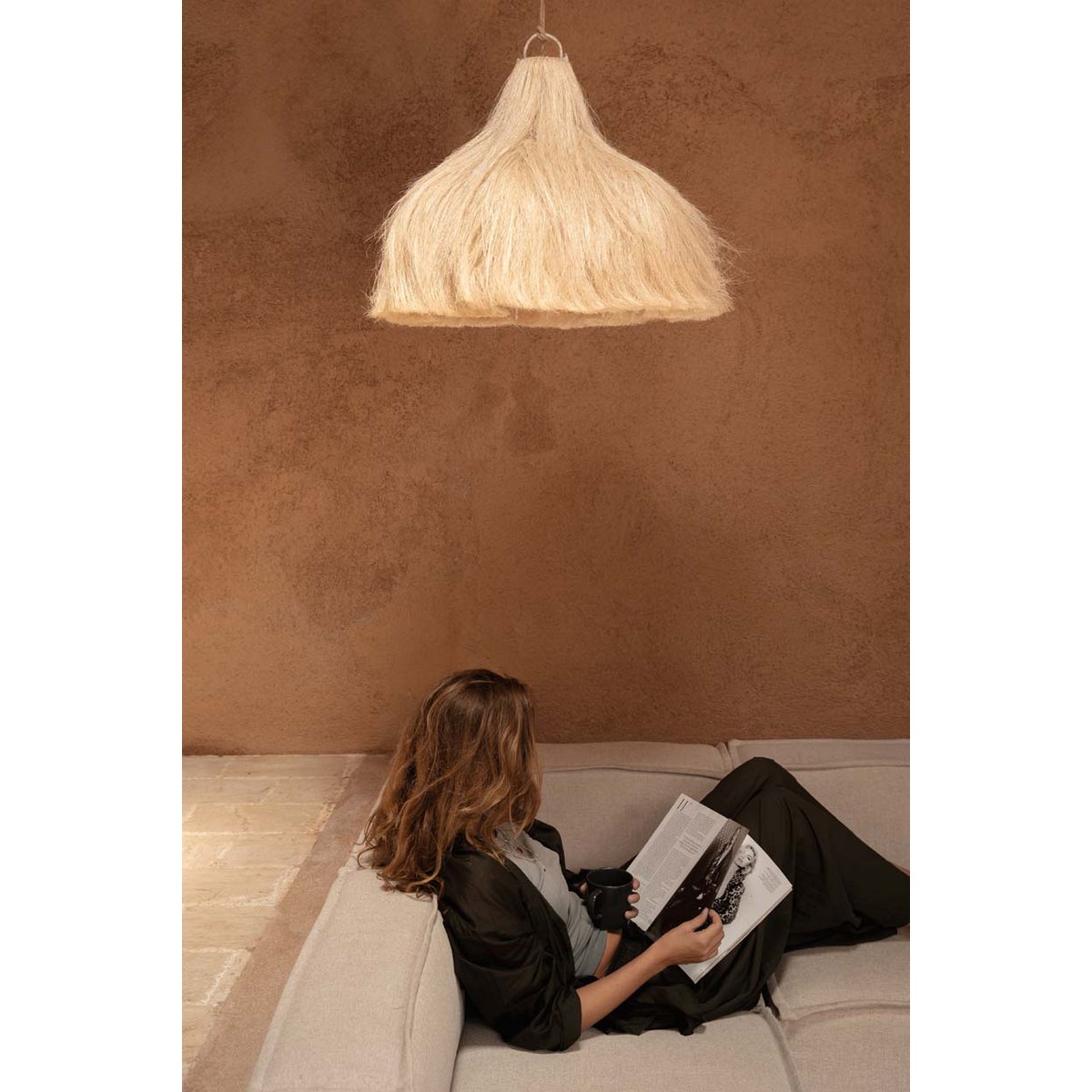 Hamp pendel lampe 60 cm - frynset stjerne ramme, beige