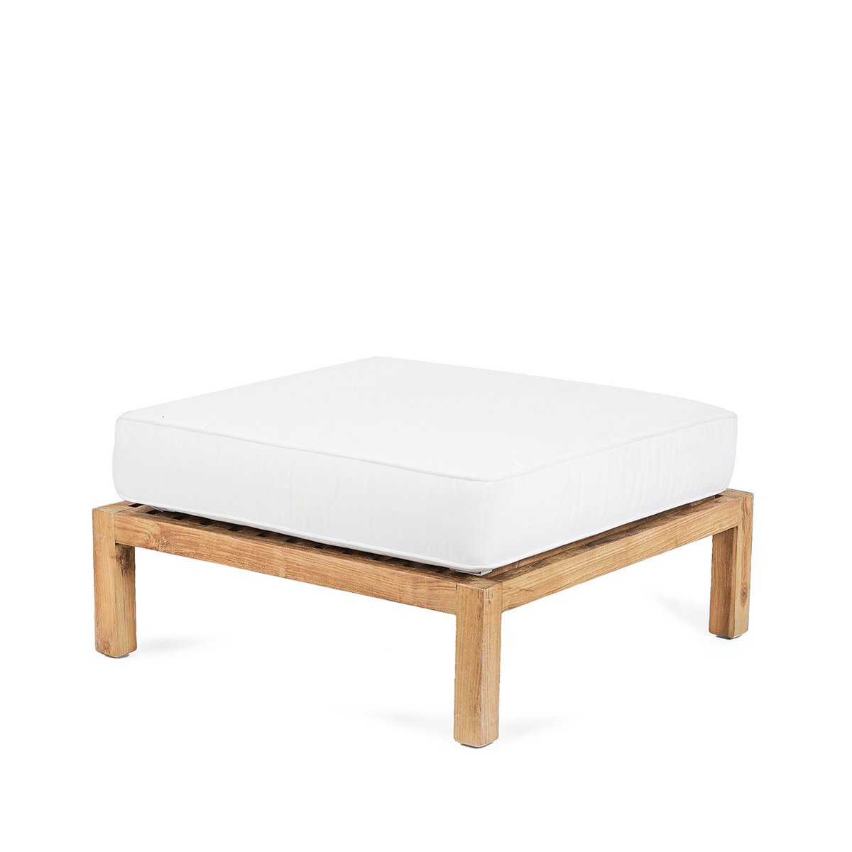 Teak wood modular ottoman, natural & white - 80cm