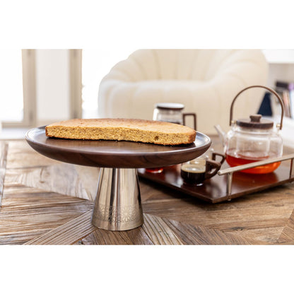 Wood and silver cake stand 30×30×14.5 cm