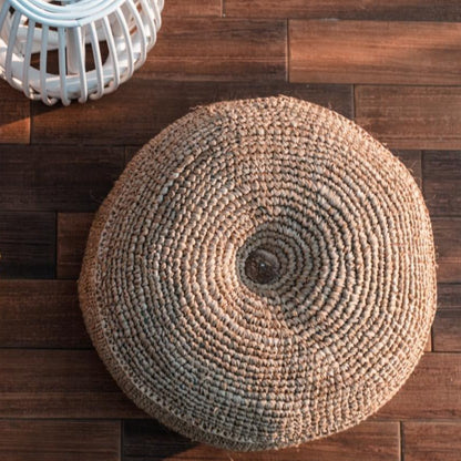 Raffia pouf TELU Ø60 cm - coconut fiber & cotton fill