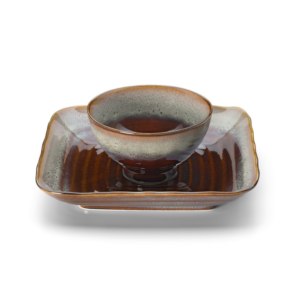 Ceramic square plate 21 × 21 cm – Smoked Horizon, brown-grey