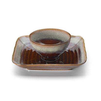 Ceramic square plate 21 × 21 cm – Smoked Horizon, brown-grey