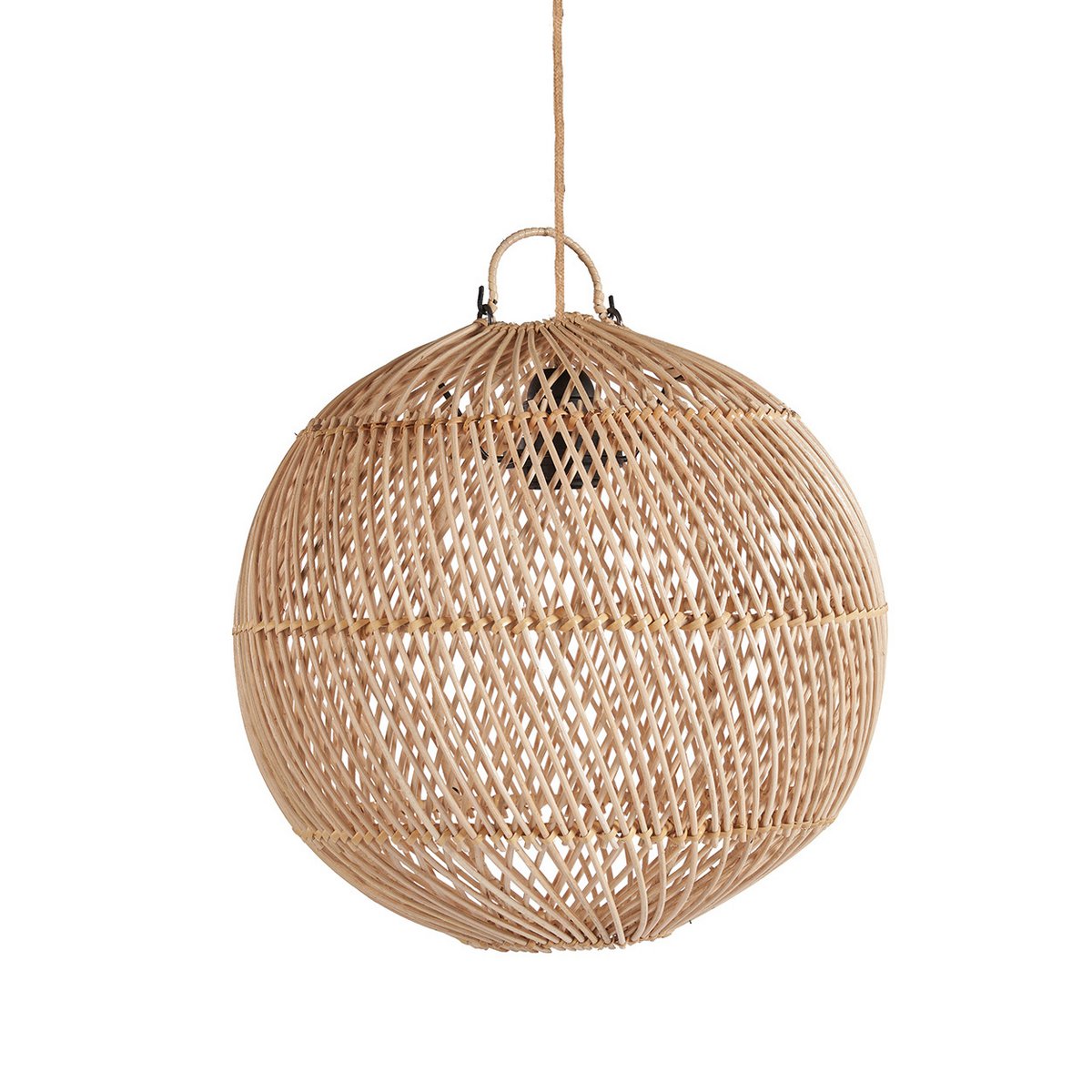 Håndvævet pendellampe i rattan, kugleformet, 30 cm - natur, lille