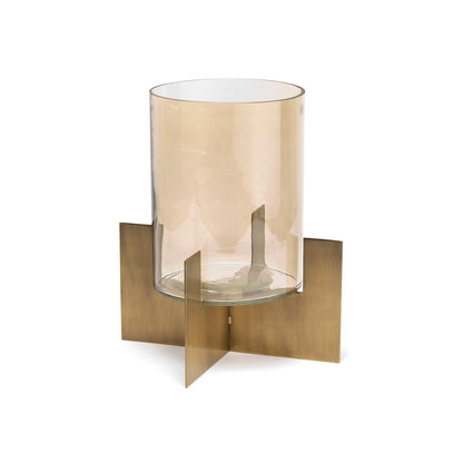 Stormlanterne i glas og messing, guld - høj - 26 cm