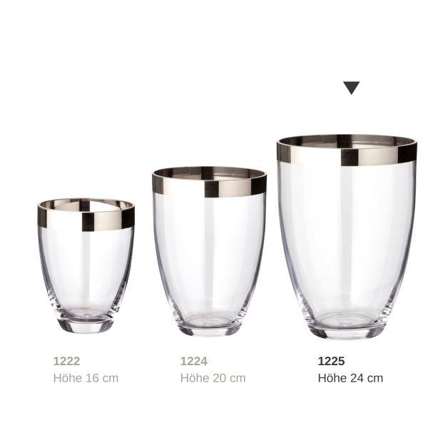 Hand-blown glass vase Charlotte, 24cm - platinum rim
