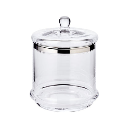 Hand-blown glass jar Lia, 29cm with lid - platinum rim