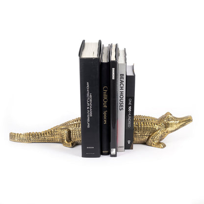 Krokodil-Buchstützen Messing, Aluminium Paar