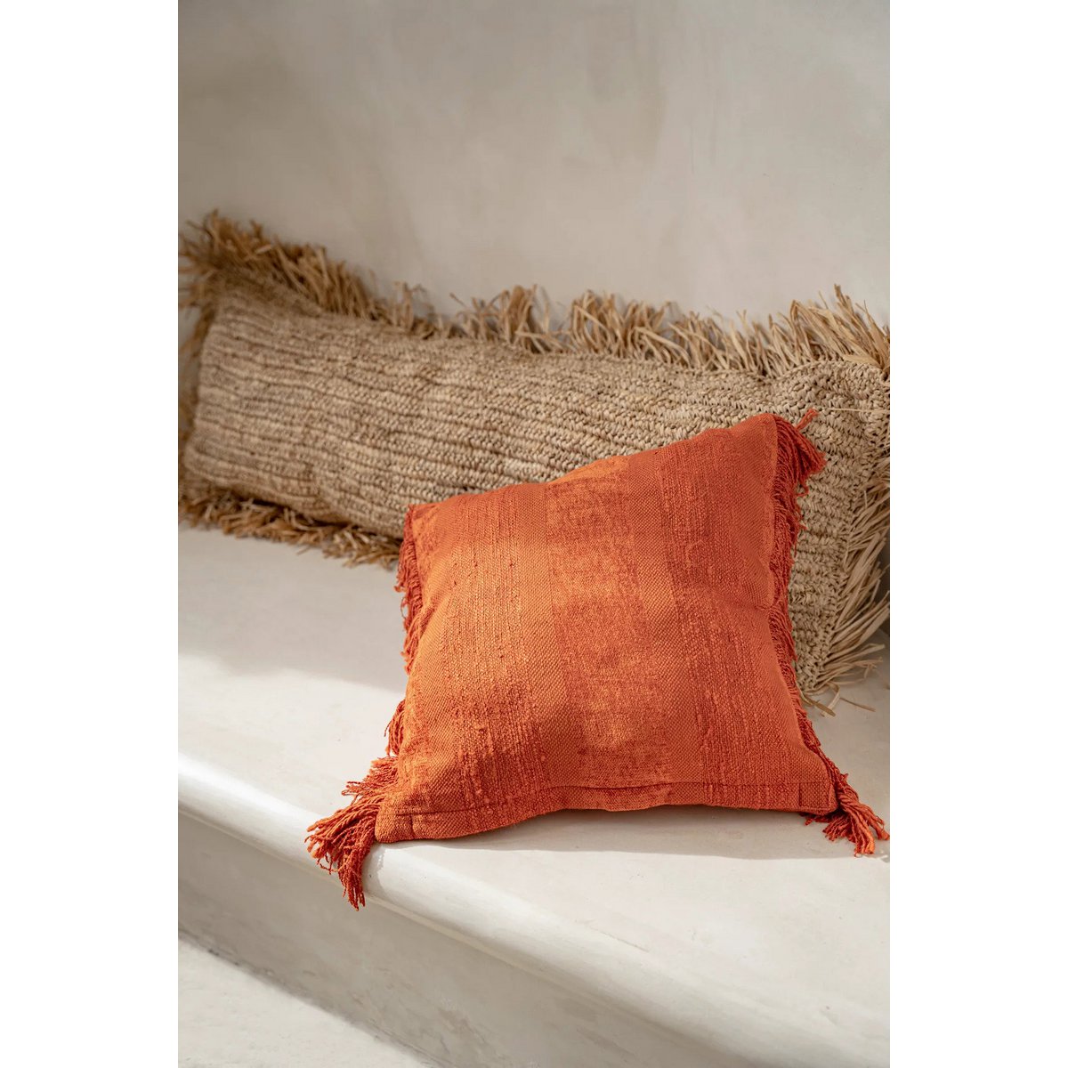 Kissenbezug aus Bast 35×100 cm – handgewebt, naturbeige