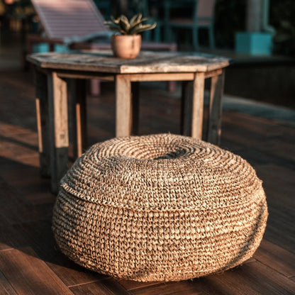 Raffia pouf TELU Ø60 cm - coconut fiber & cotton fill