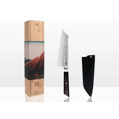Bunka Santoku knife, 17 cm - ebony handle with sheath