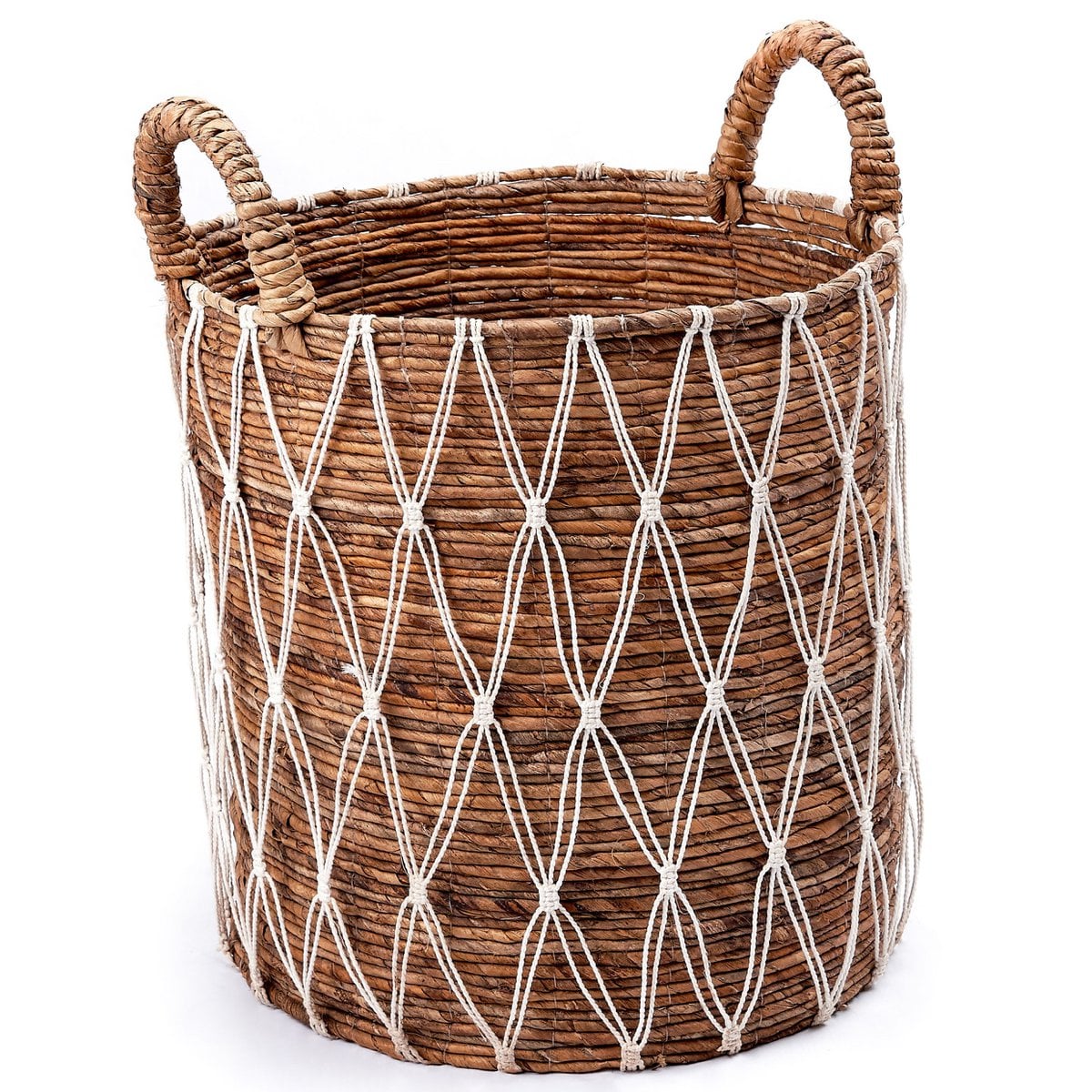 Woven laundry basket Gariau L – 44 × 40 cm, white & beige