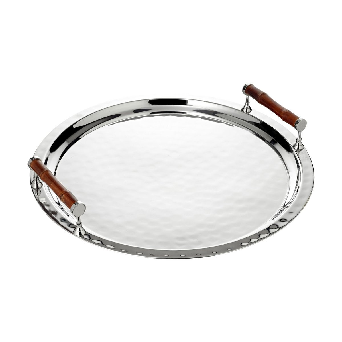 Bamboo round tray Ø47 cm, nickel-plated rim