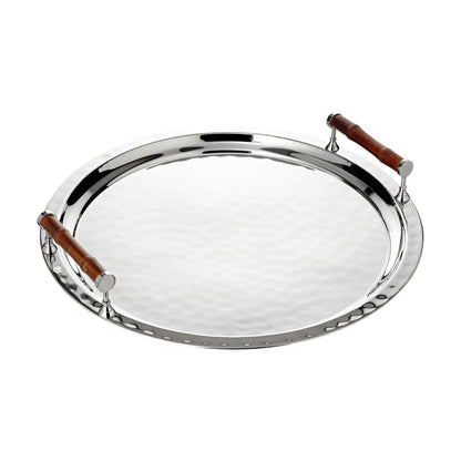 Bamboo round tray Ø47 cm, nickel-plated rim