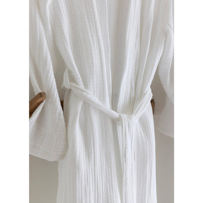 Cotton bamboo muslin bathrobe - white (S)