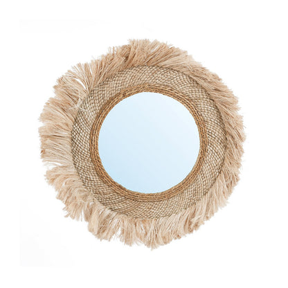 Græsspejl, rundt, 85 cm - ramme i naturfibre