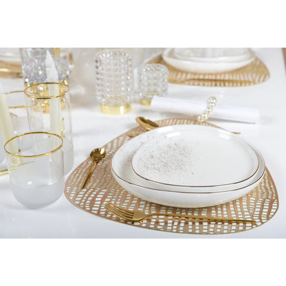 Ovalt porcelainsdesserttallerken, hvid med guld