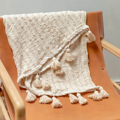 Handwoven cotton throw 110×200 cm - TENUN, beige