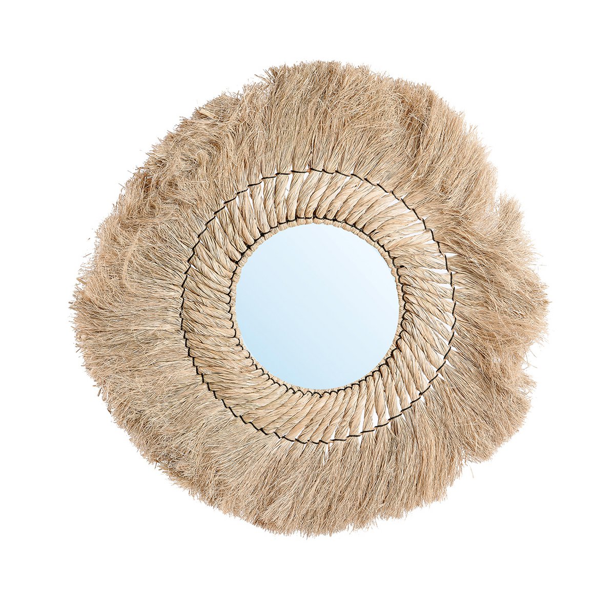 Rattan wall mirror, round, 90cm - Natural blonde