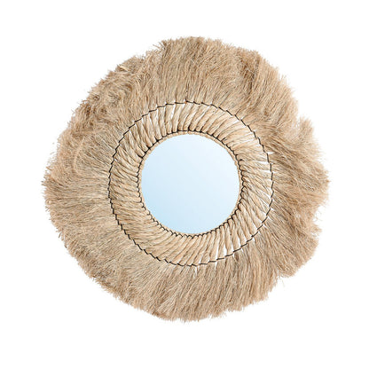 Rattan wall mirror, round, 90cm - Natural blonde