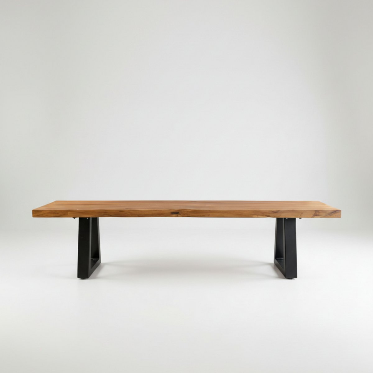 Teak bench with iron legs, 220 cm - reclaimed