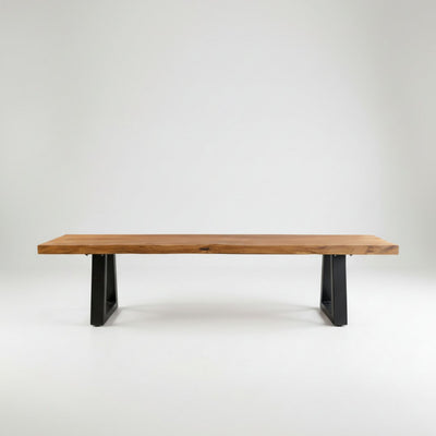 Teak bench with iron legs, 220 cm - reclaimed