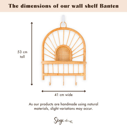 Rattan wall shelf 41×53 cm – handmade in Indonesia