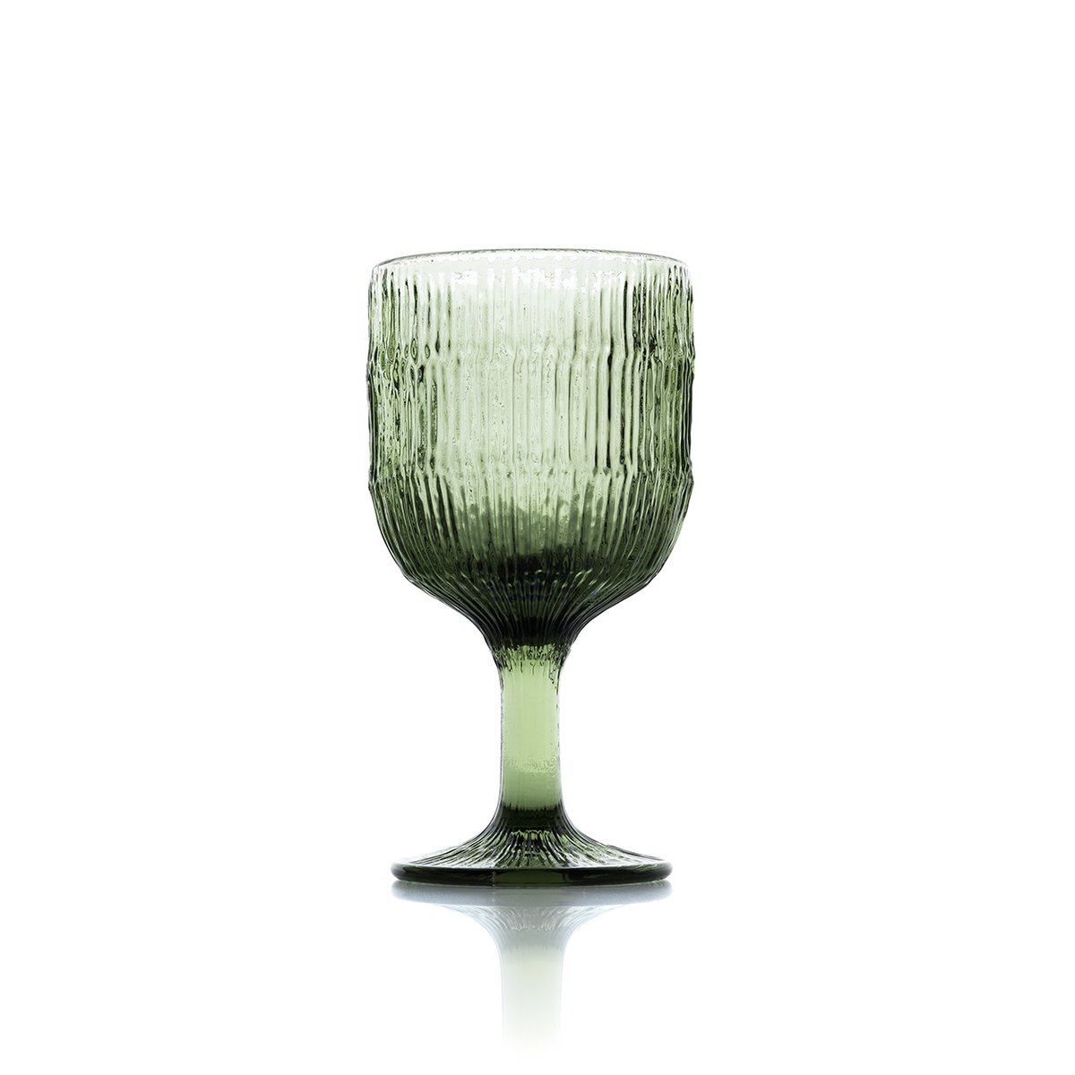 Green glass wine glass 16 cm - ripple texture