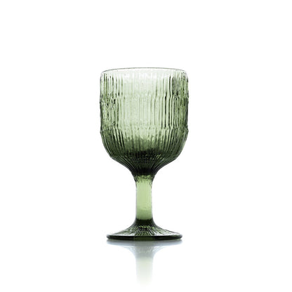 Green glass wine glass 16 cm - ripple texture