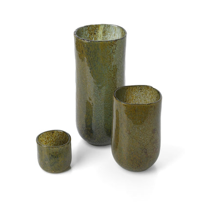 Glass vase, olive green, tall - hand-blown