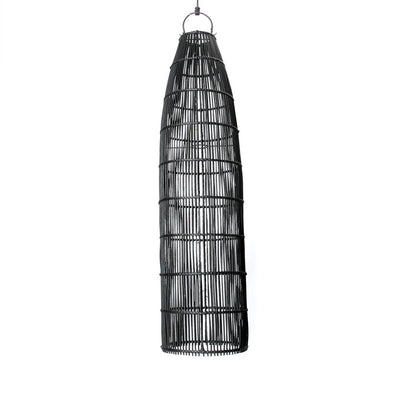 Handgewebter schwarzer Rattan-Fischfallen-Pendelschirm 23 × 90 cm – groß