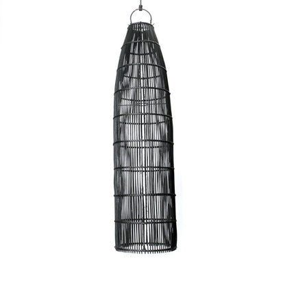 Handgewebter schwarzer Rattan-Fischfallen-Pendelschirm 23 × 90 cm – groß
