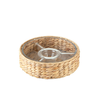 Glass and rattan aperitif set 28 × 28 cm - 3 compartments
