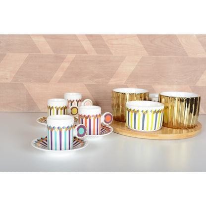 Porcelain aperitif cup set with wooden tray, 4 cups