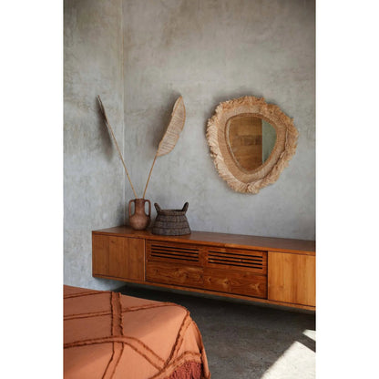 Grass-framed wall mirror, beige - large, 80 cm